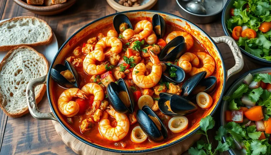 Cazuela de Mariscos con salsas y acompañamientos