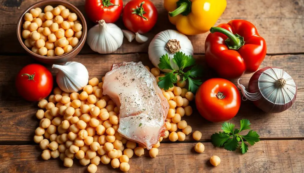 Ingredientes para garbanzos con bacalao