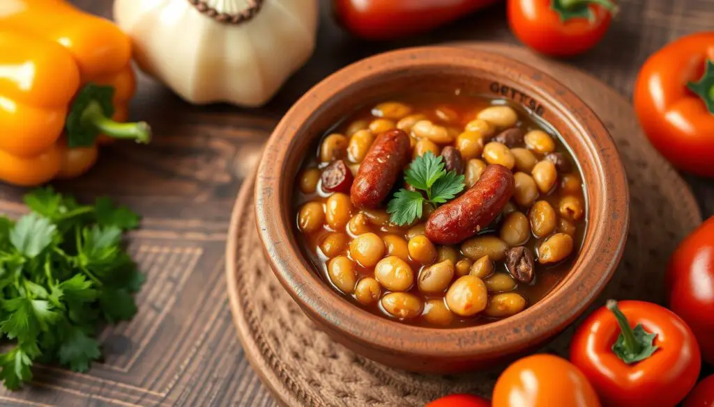 Presentación de judías con chorizo
