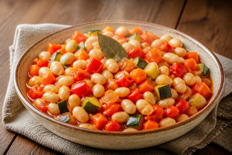 Plato de Alubias Blancas con verduras frescas y sabrosas