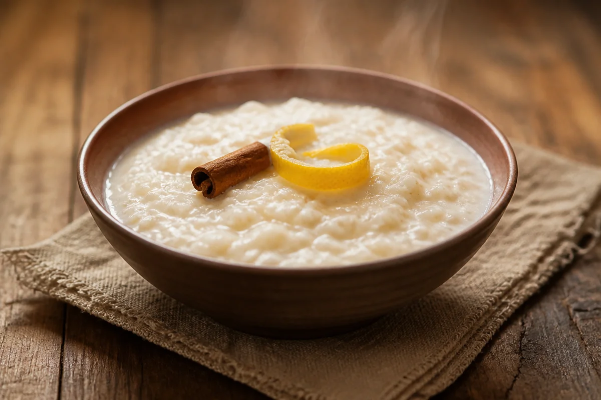 Delicioso arroz con leche casero, un postre tradicional de sabor suave y cremoso.