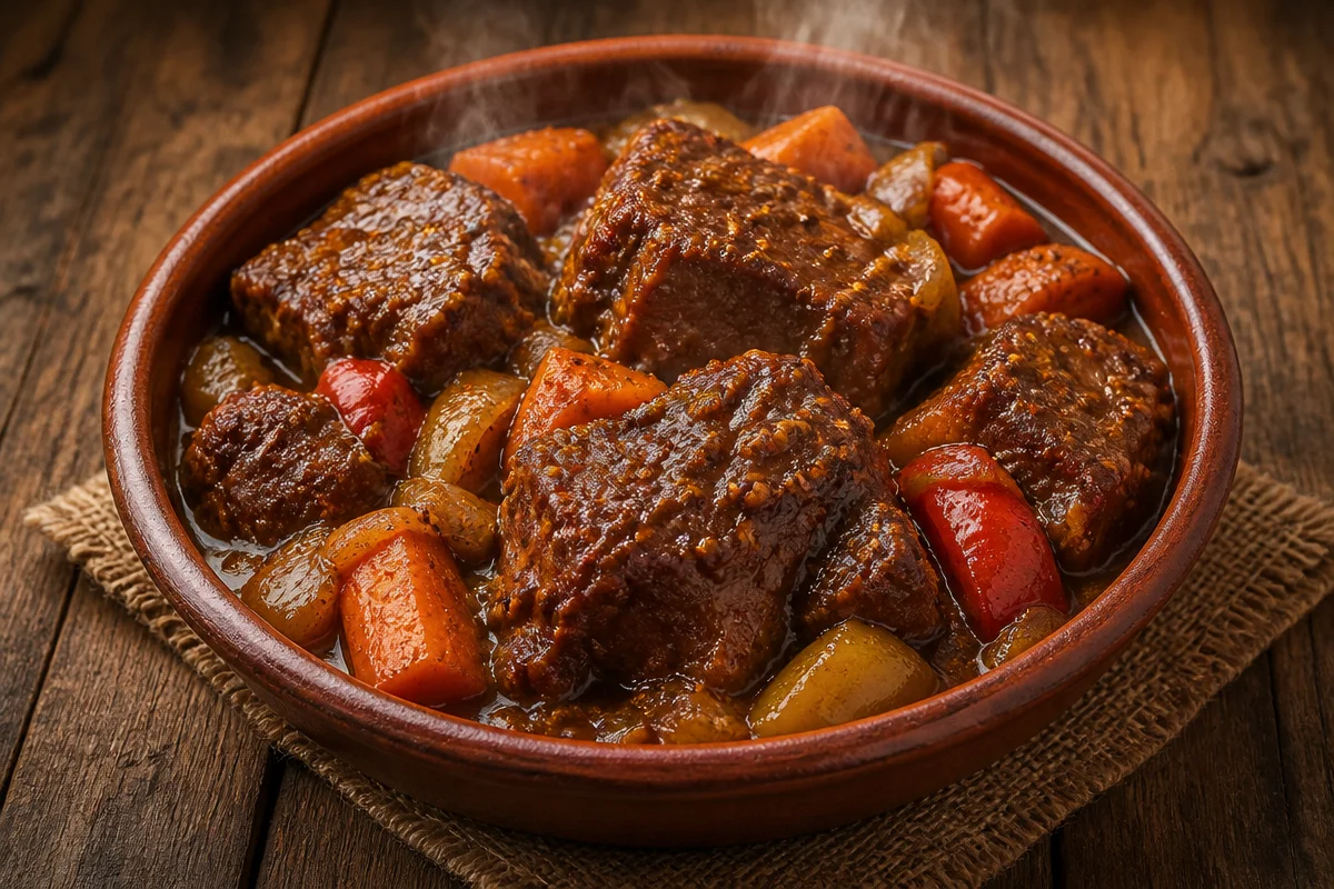 Delicioso plato de Rabo de Toro preparado con ingredientes frescos
