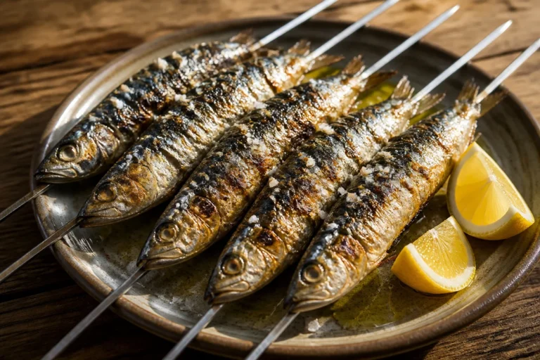 Deliciosos espetos de sardinas a la brasa servidos en la playa