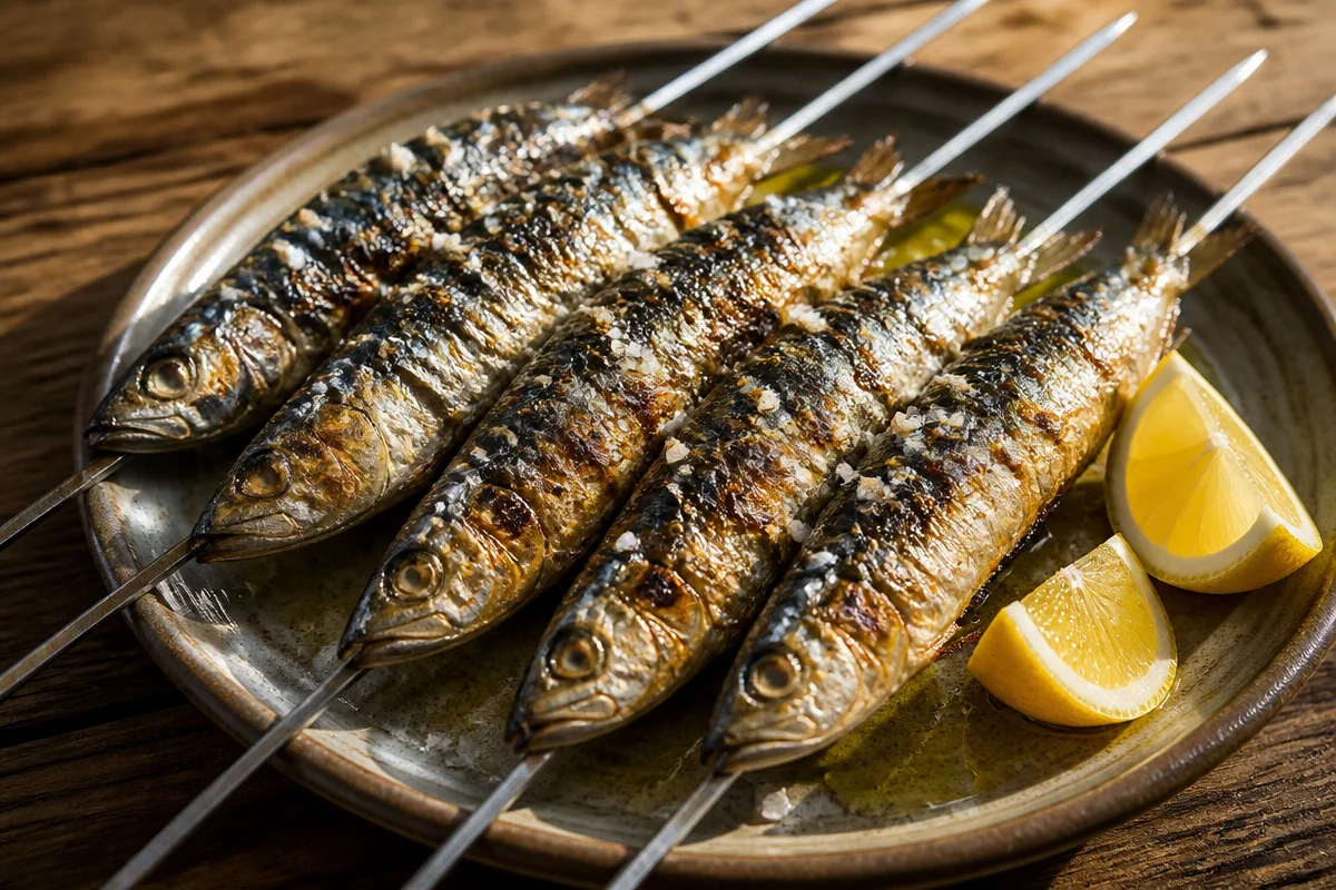 Deliciosos espetos de sardinas a la brasa servidos en la playa