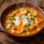 Tazón de Sopa de Ajo caliente con pan y ajo fresco