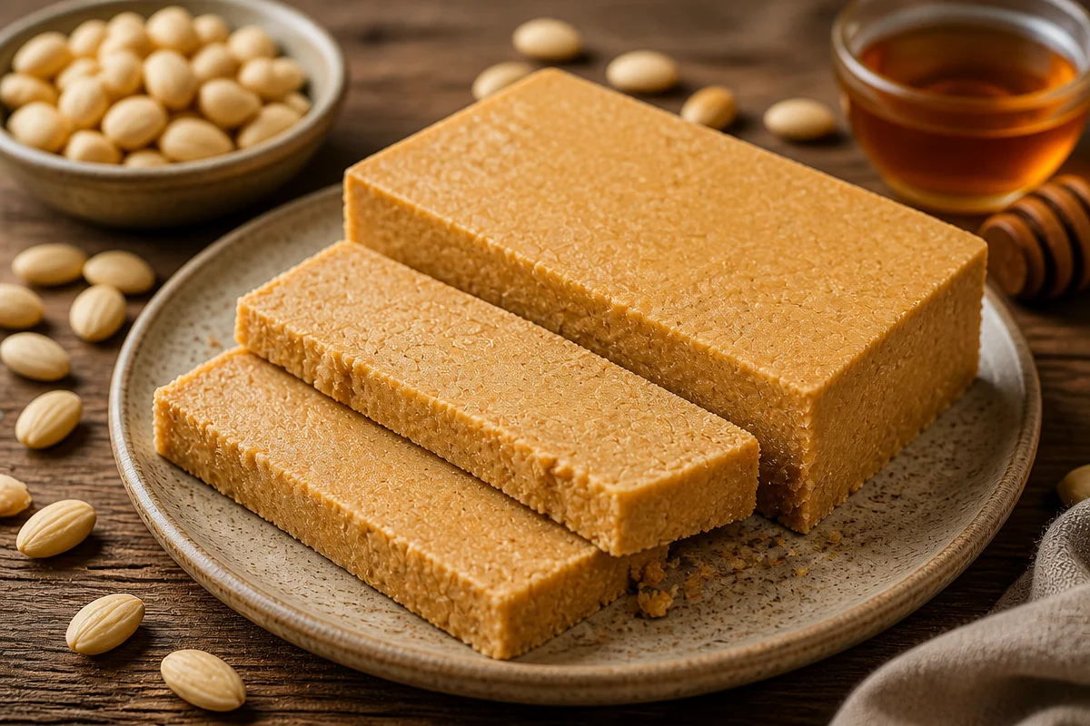 Imagen de Turrón de Jijona, dulce tradicional español de almendras y miel.