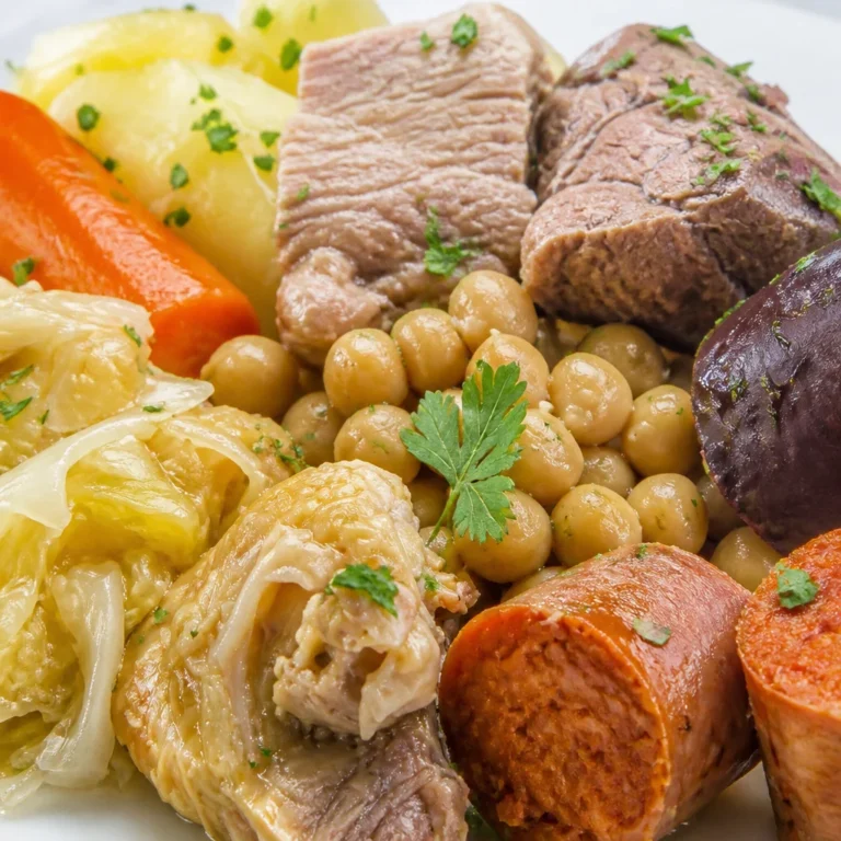 Step by step preparation of traditional Cocido Madrileño with ingredients and tips.
