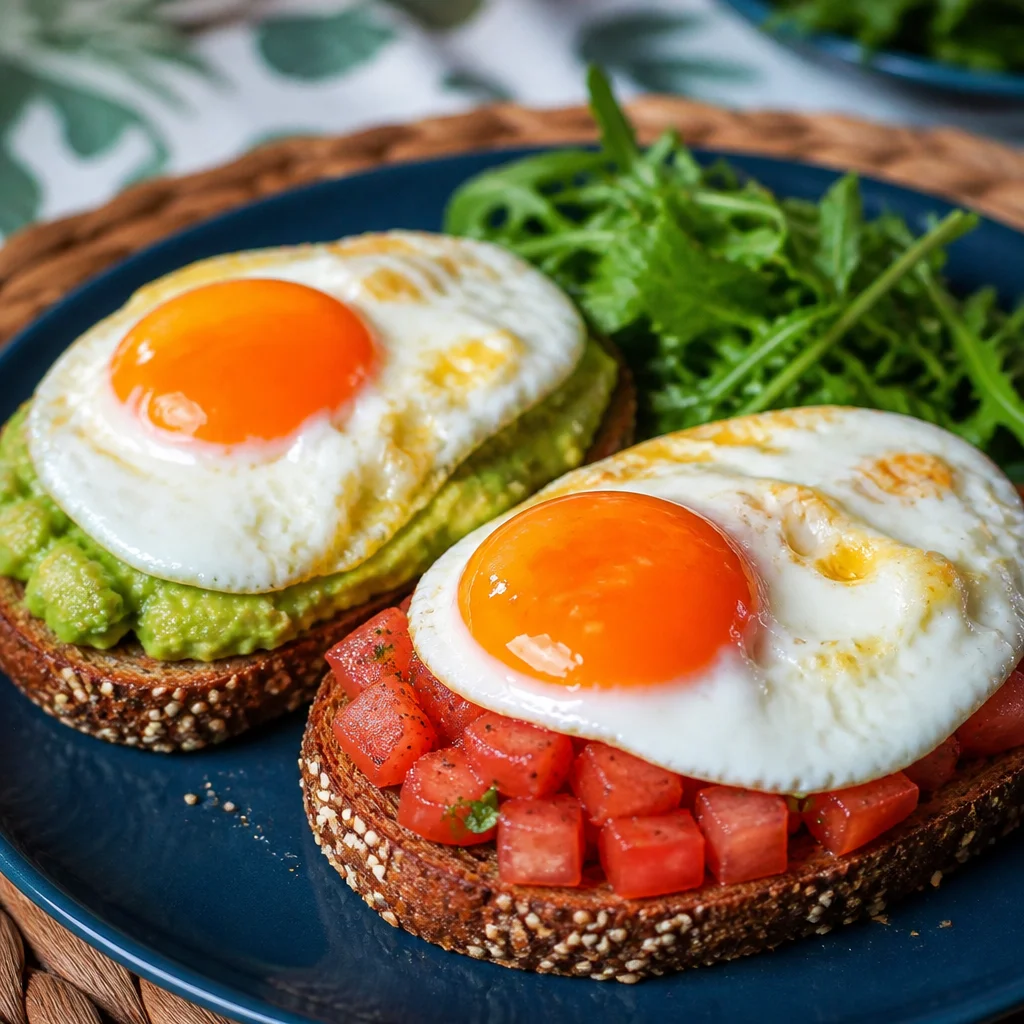 Tostada de Aguacate y Tomate al Estilo Español on artisan bread with fresh toppings.