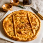 Homemade Empanada Gallega de Atún with dough, tuna, peppers, and tomatoes.