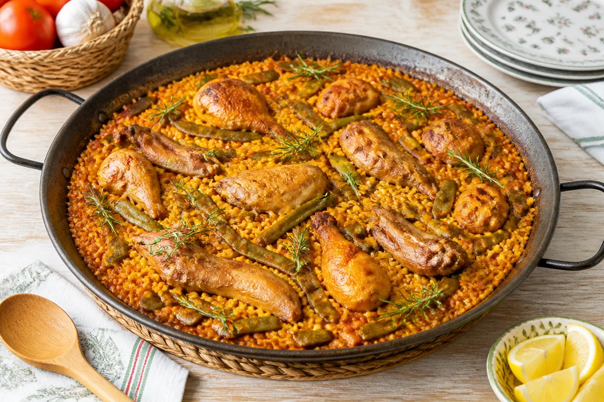 Paella Valenciana Aut&eacute;ntica con Pollo y Conejo